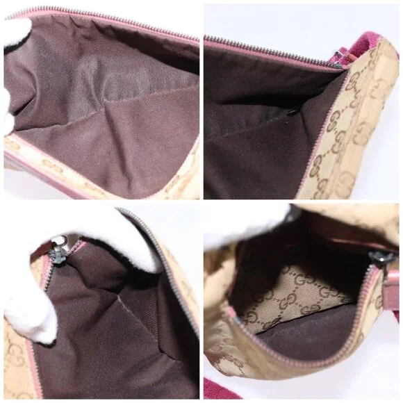 GUCCI GG Canvas Sherry Line Waist Bag Beige Pink Silver 28566 Auth 144532
